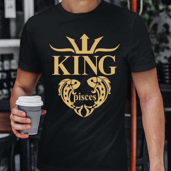 Мъжка тениска с надпис – King piseces, Подарък за мъж зодия Риби
