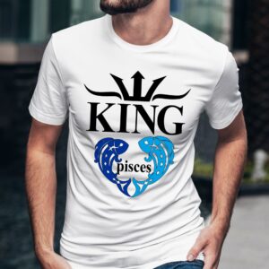 Мъжка тениска с надпис – King piseces, Подарък за мъж зодия Риби