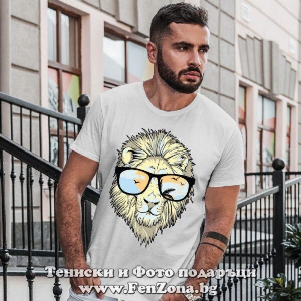 mazhka teniska s shtampa 20 lion with glasses mocup