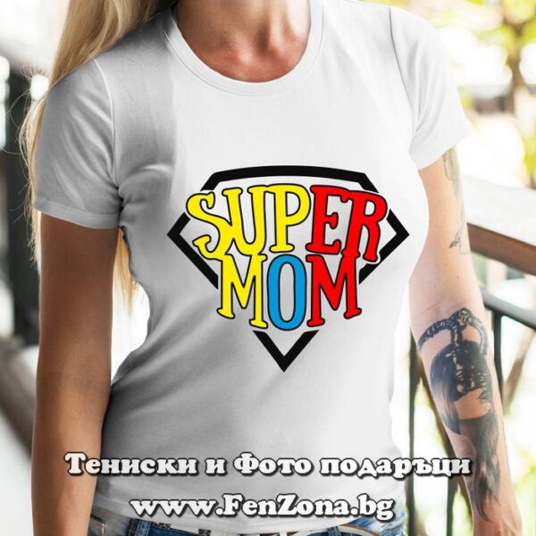 Дамска тениска с надпис Super Mom