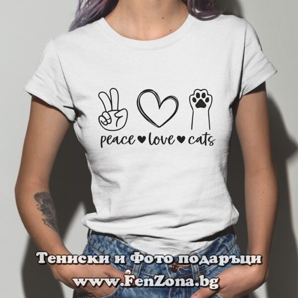 damska teniska s nadpis peace love cats
