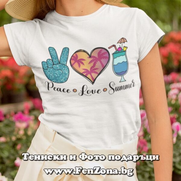 Дамска тениска с надпис Peace Love Summer 02