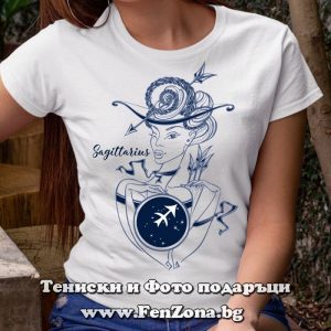 Дамска тениска с надпис Зодия Стрелец - арт момиче