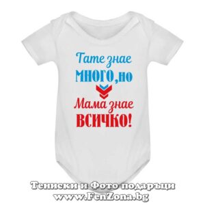 Бебешко боди с надпис - Тате знае много, но мама знае всичко!