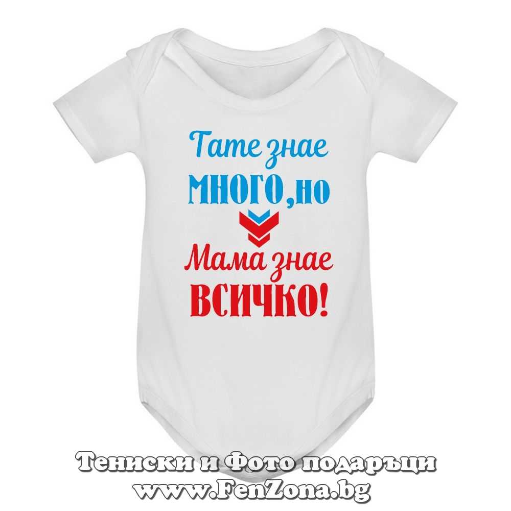 Бебешко боди с надпис - Тате знае много, но мама знае всичко!
