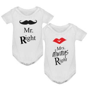 Бебешки бодита с надпис - Mr. Right / Mrs. always Right