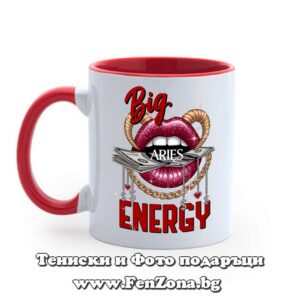 Чаша с червена дръжка и вътрешност за зодия Овен - Big Aries energy