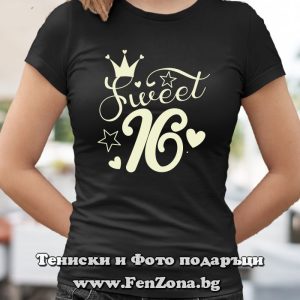 Дамска светеща тениска с надпис Sweet 16 - Image 2