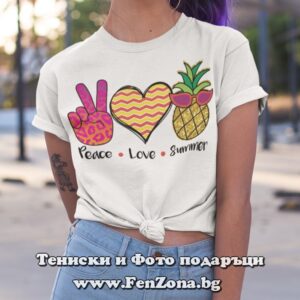 Дамска тениска с надпис Peace Love Summer 04
