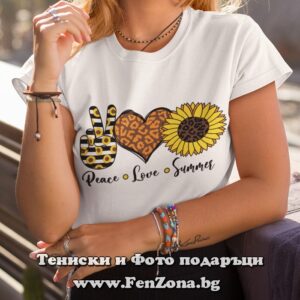 Дамска тениска с надпис Peace Love Summer