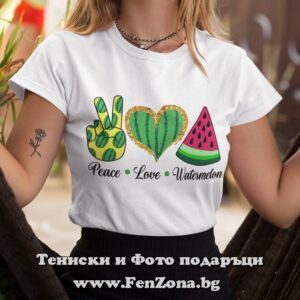 Дамска тениска с надпис Peace Love Watermelon