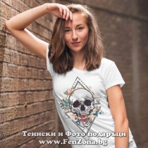 Дамска тениска с щампа Boho – Skull Art