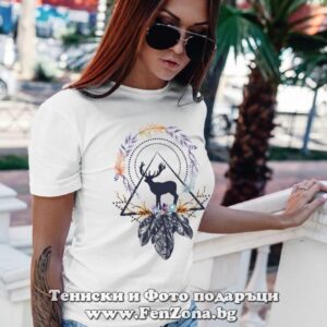 Дамска тениска с щампа Boho – Deer Triangle Art