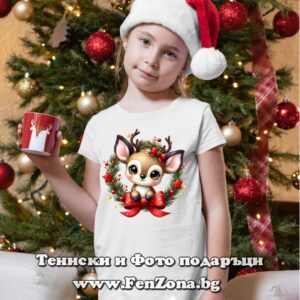 Детска коледна тениска с еленче за момиче