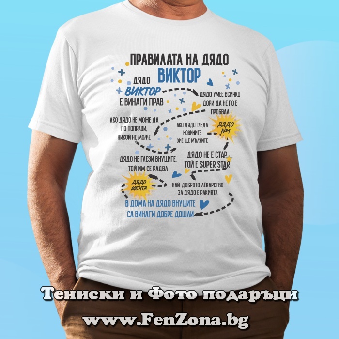 Мъжка тениска с надпис Правилата на дядо Виктор