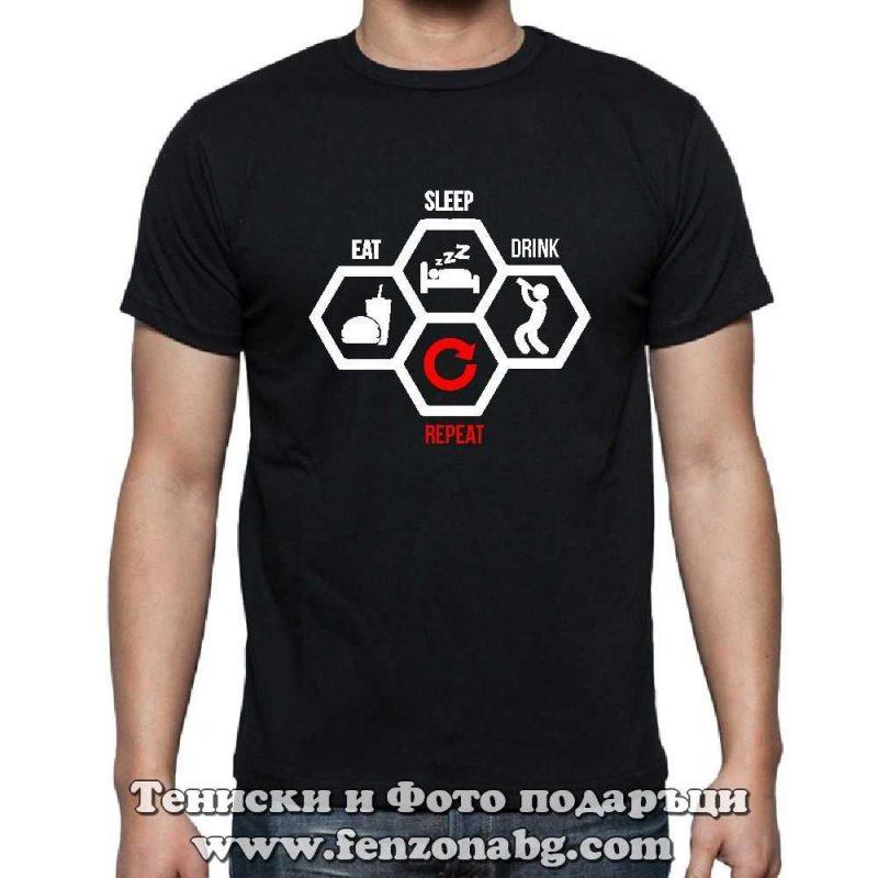 Мъжка тениска с надпис Eat Sleep Drink Repeat