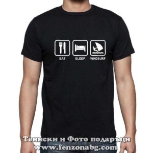 Мъжка тениска с надпис Eat Sleep Windsurf