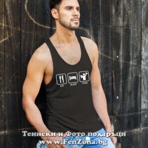 Фитнес потник с надпис Eat Sleep Train