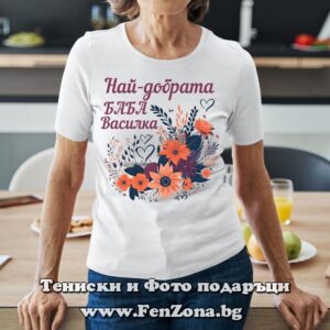 Дамска тениска с надпис Най-добрата баба Василка