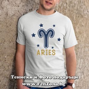 Мъжка тениска с надпис за зодия Овен и звезди - Image 2
