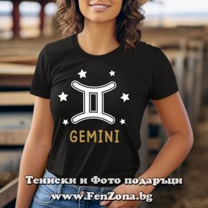 Дамска тениска с надпис за зодия Близнаци и звезди - Image 2