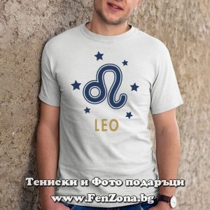 Мъжка тениска с надпис за зодия Лъв и звезди - Image 2